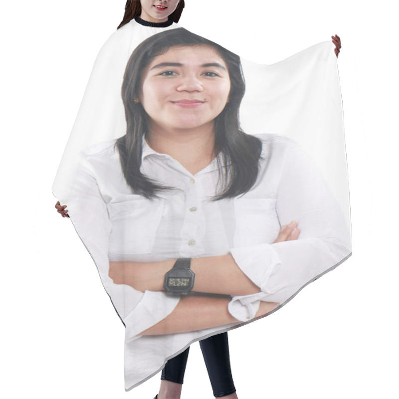 Personality  Happy Proud And Successful Asian Businesswoman Hair Cutting Cape