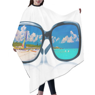 Personality  Sunglasses Reflecting A Tropical Beach Hair Cutting Cape