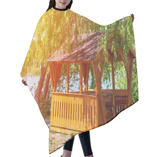 Personality  Gazebo For Family Entertainment And Is Made Of Wood, Stands On The Shore Of The Lake Hair Cutting Cape