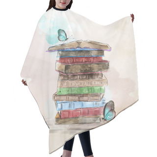Personality  Watercolor Pile Of Books With Butterflies Hair Cutting Cape