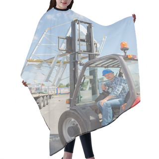 Personality  Male Driver In Forklift Truck Hair Cutting Cape