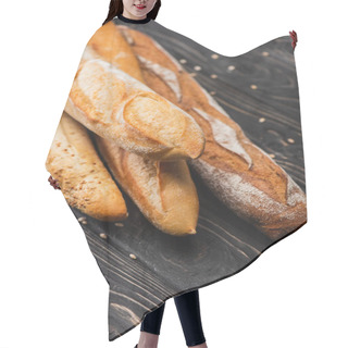 Personality  Fresh Baked Baguette Loaves On Wooden Surface Hair Cutting Cape