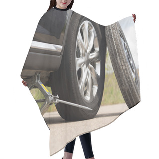 Personality  Jacking Up A Car To Change A Tyre Hair Cutting Cape