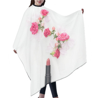 Personality  Top View Of Composition With Roses Buds, Berries, Petals And Lipstick Isolated On White Hair Cutting Cape