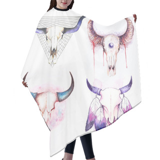Personality  Set Of Cow Skull With Horns Hair Cutting Cape