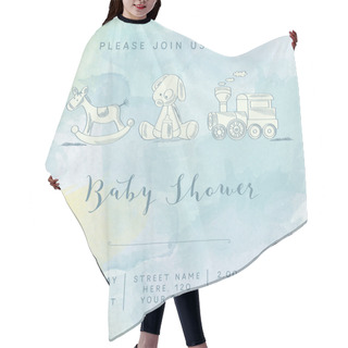 Personality  Watercolor Baby Boy Shower Card With Retro Toys Hair Cutting Cape