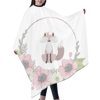 Personality  Cute And Sweet Fox Collects Flowers, 100% Vector Hair Cutting Cape