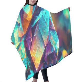 Personality  3D Render Gemstone Texture Of The Precious Crystal Background. Copy Space. Colored Shiny Bokeh Surface. Hair Cutting Cape