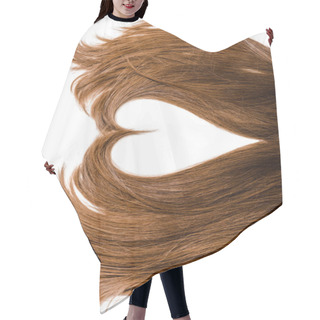 Personality  Cropped View Of Long Brown Female Hair In Shape Of Heart Isolated On White Hair Cutting Cape