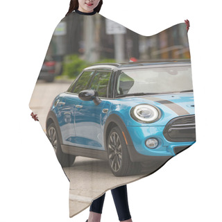 Personality  Partial Photo Of A Blue Mini Cooper Automobile Hair Cutting Cape