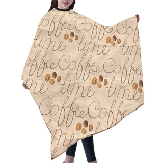 Personality  The Pattern Of The Words Coffee Time And Coffee Beans On A Background Of Brown Kraft Wrapping Paper Hair Cutting Cape