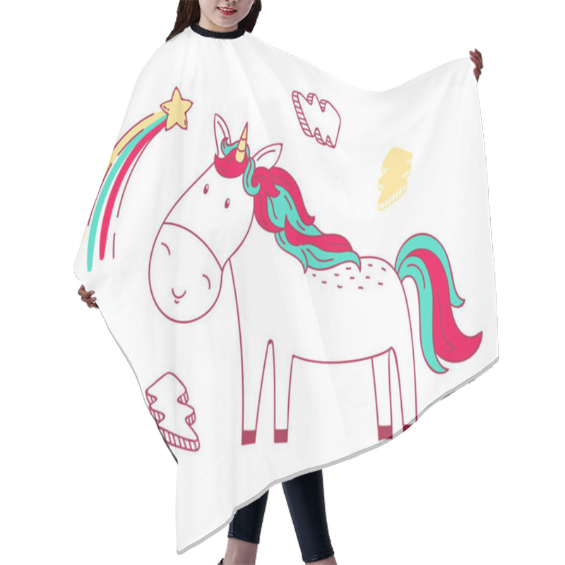 Personality  Cute Doodle Kawaii Unicorn With Lightning And Star. Hair Cutting Cape
