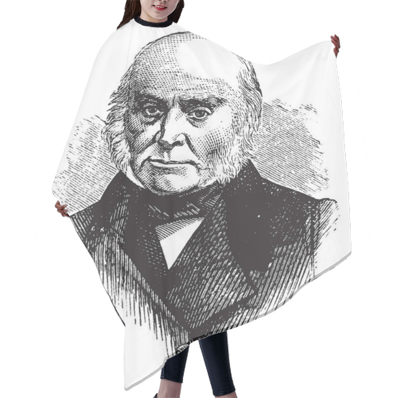 Personality  John Quincy Adams, 1767-1848, He Was The Sixth President Of The United States From 1825 To 1829, Vintage Line Drawing Or Engraving Illustration Hair Cutting Cape