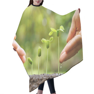 Personality  Hands Watering Young Baby Plants Hair Cutting Cape