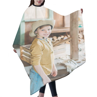 Personality  Smiling Boy In Hat Hair Cutting Cape