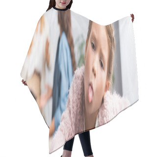 Personality  Daughter Fooling Around While Mother Talking To Psychologist, Banner Hair Cutting Cape