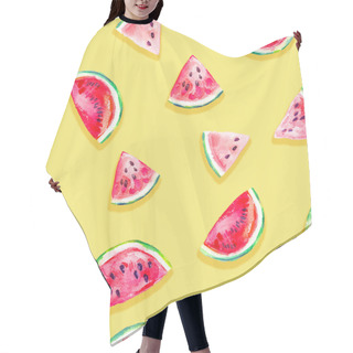 Personality  Seamless Fresh Juicy Ripe Watermelon Slices Pattern Hair Cutting Cape