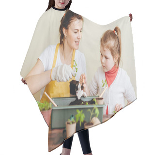 Personality  Mother Educating Daughter Transplanting Sprouts With Tools Hair Cutting Cape