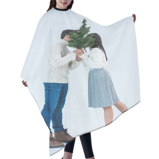 Personality  Couple Holding Christmas Tree Hair Cutting Cape