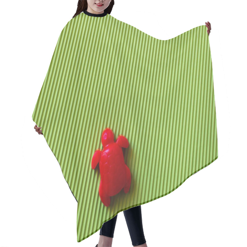 Personality  Top View Of Red Turtle Sand Mold On Green Corrugated Background Hair Cutting Cape