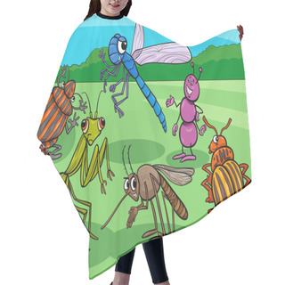 Personality  Cartoon Illustration Of Insects And Bugs Funny Animal Characters Group Hair Cutting Cape