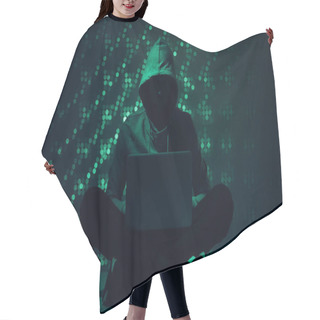 Personality  Toned Picture Of Silhouette Of Hacker In Hoodie Using Laptop Hair Cutting Cape
