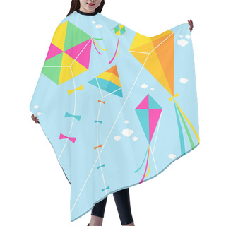 Personality  Vector Illustration Of Colorful Kites And Clouds In The Sky.  Hair Cutting Cape