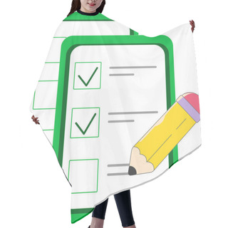 Personality  Illustration Of Clipboard With Check Marks On Paper Survey Hair Cutting Cape