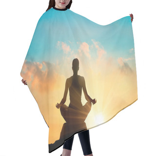 Personality  Women Meditating Pastel On High Mountain In Sunset Background Hair Cutting Cape