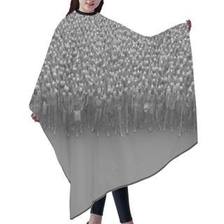 Personality  Gray Faceless Crowd Of People On A Gray Background. Large Bleached Group Of People In Monochrome Color. 3D Rendering With Copy Space. High Angle View Hair Cutting Cape