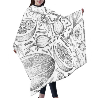Personality  Hand Drawn Of Fresh Fruits On White Background Hair Cutting Cape