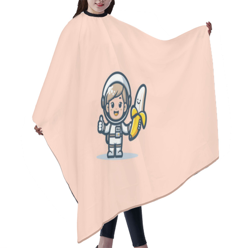 Personality  Astronaut Kid Hold Banana Vector Illustration Flat Design Hair Cutting Cape