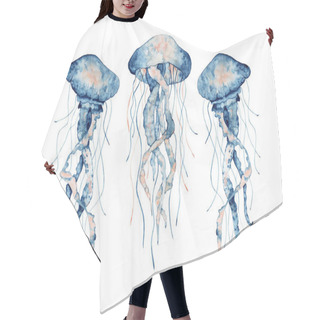 Personality  Jellyfish Watercolor Illustration. Painted Medusa Isolated On White Background, Underwater Wildlife. Hair Cutting Cape