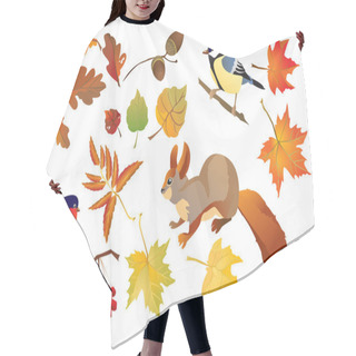 Personality  Set Of Isolated Autumn Forest Leafs And Little Birds And Animals Hair Cutting Cape