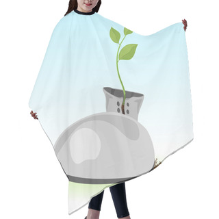 Personality  Vector Illustration Of A Green Plant Inside A Boot. Hair Cutting Cape