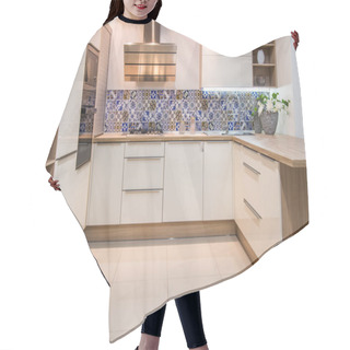 Personality  Cozy Modern Kitchen Interior With Furniture In Light Tones Hair Cutting Cape