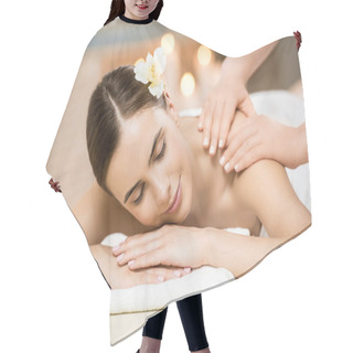 Personality  Woman In Massage Salon Hair Cutting Cape