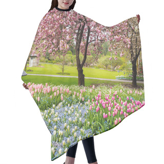 Personality  Tulip Border Under Blossoming Cherry Trees In The Spring Garden Hair Cutting Cape