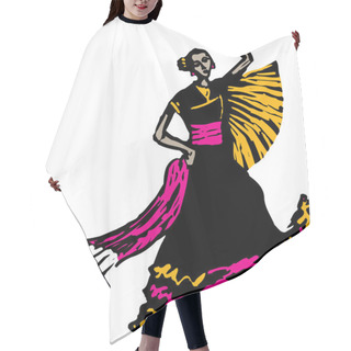 Personality  Woodcut Illustration Of Flamenco Dancer Hair Cutting Cape