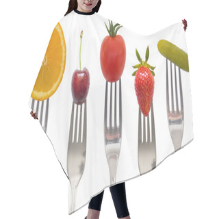 Personality  Diet Concept, Snack Of Vegetables And Fruits Hair Cutting Cape