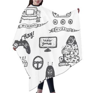 Personality  Video Games, Icons And Buttons Set Hair Cutting Cape