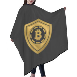 Personality  Bitcoin Safety Shield Symbol Gold Plated Metalic Icon Or Logo Vector Hair Cutting Cape