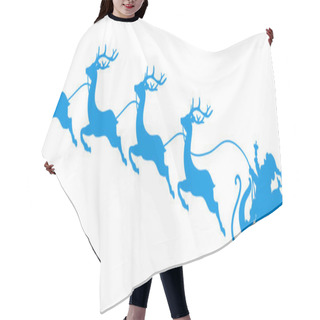 Personality  Silhouette Blue Christmas Sleigh Santa And Four Flying Reindeers Hair Cutting Cape