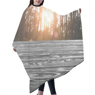 Personality  Template Of Grey Wooden Floor With Pine Tree Forest On Background Hair Cutting Cape