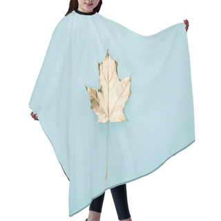 Personality  Top View Of Autumnal Golden Maple Leaf On Blue Background Hair Cutting Cape