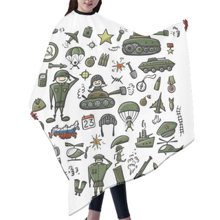 Personality  Set Of Military Icons, Sketch For Your Design Hair Cutting Cape