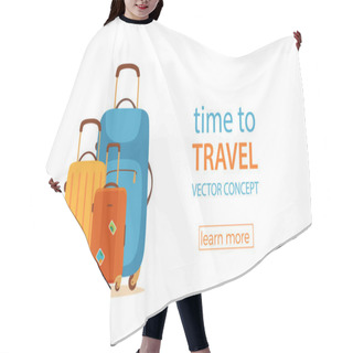 Personality  Travel Suitcase Vector Cartoon Colorful Concept. Tourists Packing Luggage Hair Cutting Cape