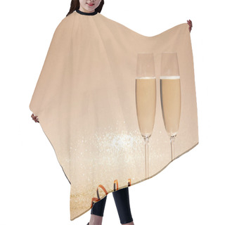 Personality  Wavy Ribbon And Two Glasses Of Champagne With Glitter On Tabletop, Christmas Concept Hair Cutting Cape
