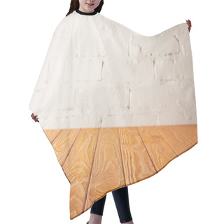 Personality  Orange Wooden Tabletop And White Wall With Bricks Hair Cutting Cape