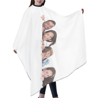 Personality  Happy Family Hiding Behind Billboard Hair Cutting Cape